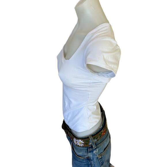 Free People White Square Bodysuit XS Bodycon Short Cap Sleeves USA $58 NEW - Picture 6 of 8